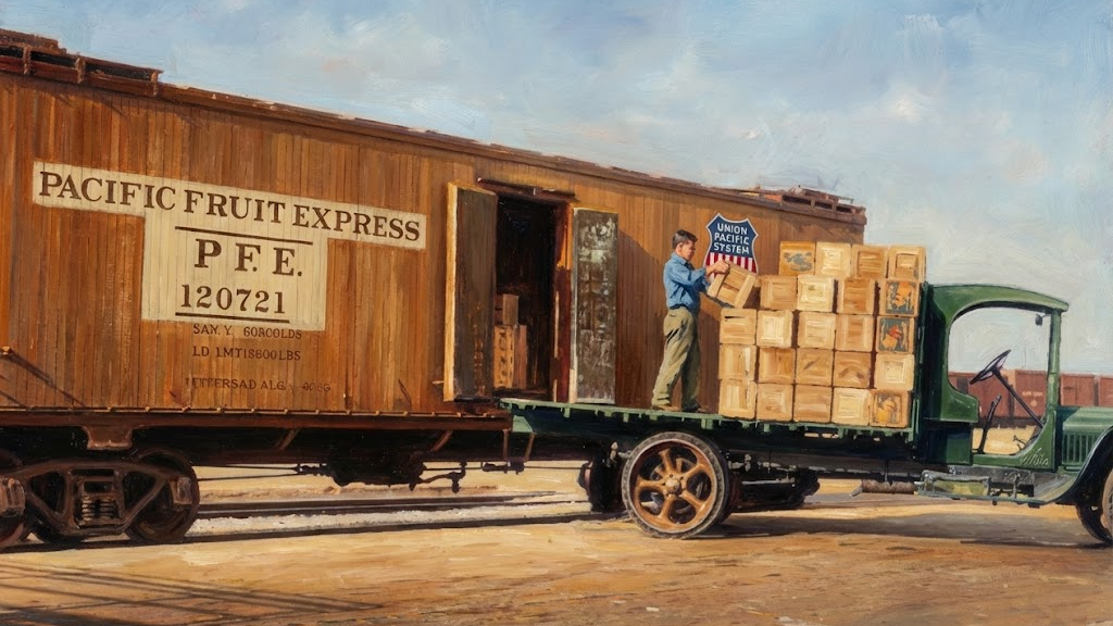 1935 worker unloading train